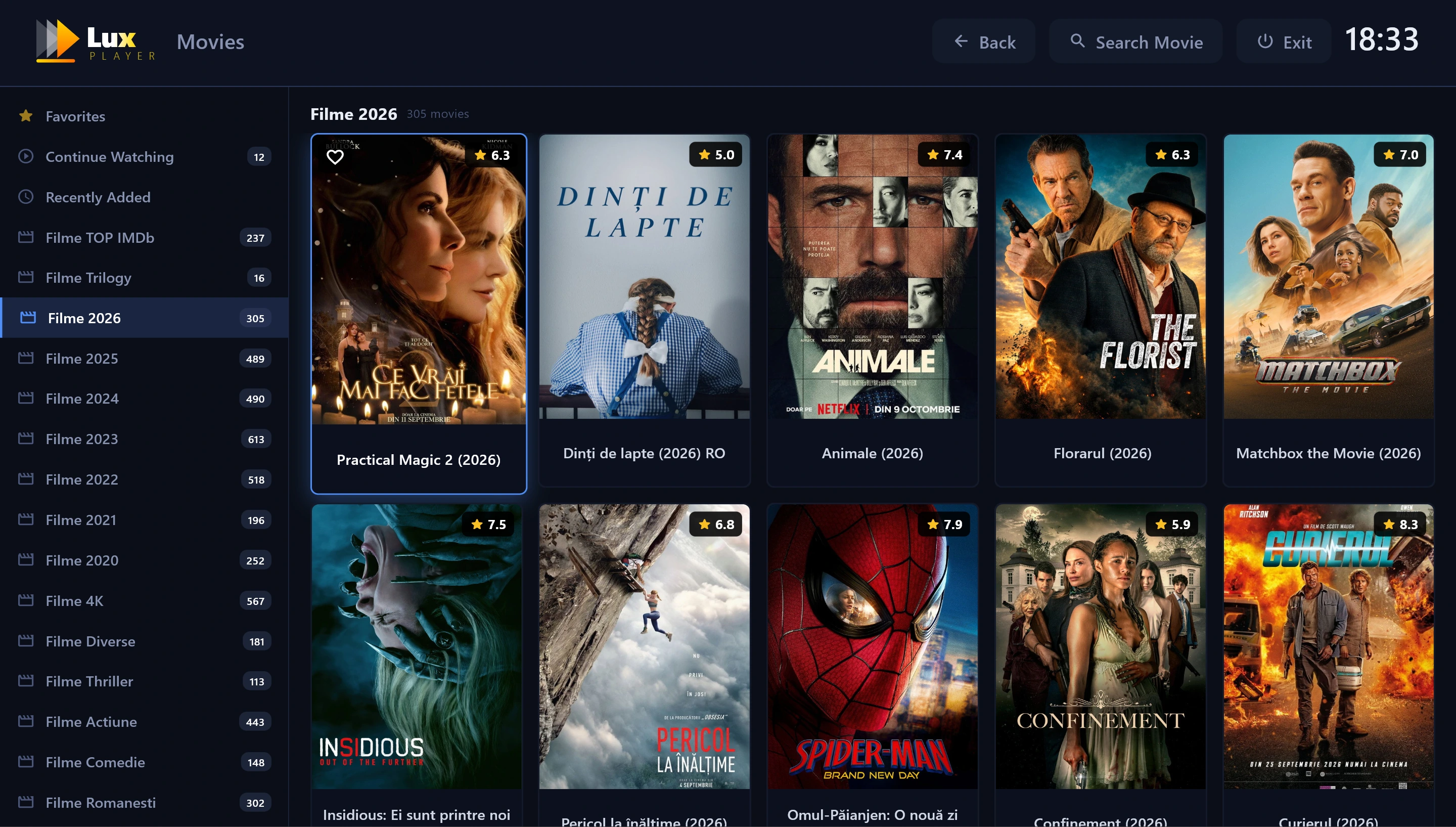 Interfața reală Movies din Lux Player